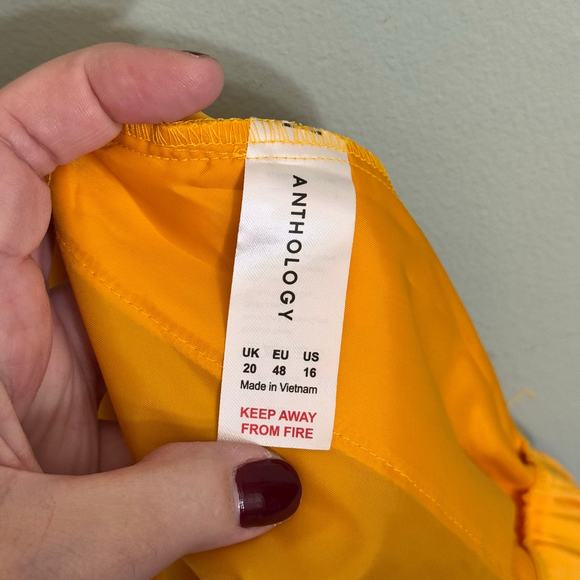 Anthology Trouser Pants Plus 16 Yellow Straight Leg Ruffles High Rise Flat Front - Picture 7 of 8